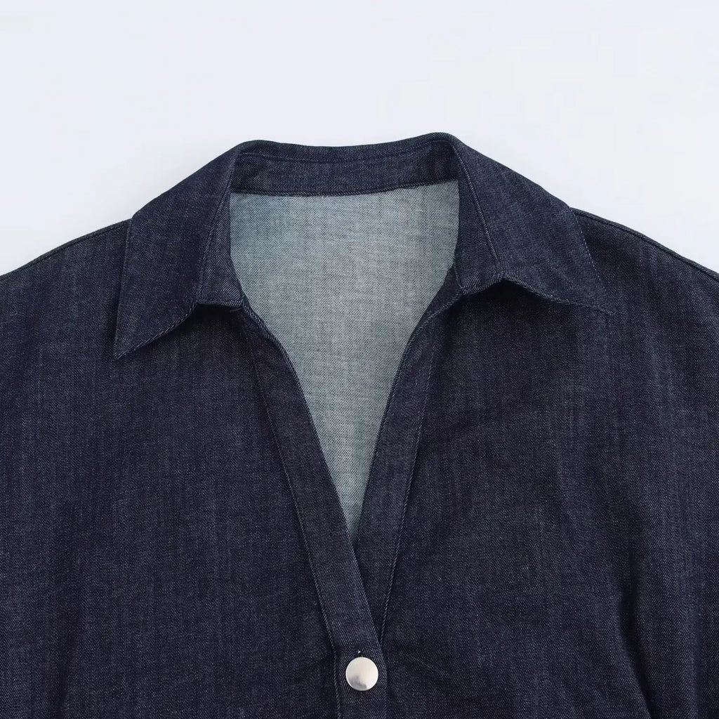 denim MIDI dress with lapel side zipper