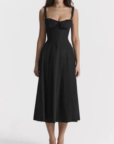 Floral Print Corset Midi Dress High Waist