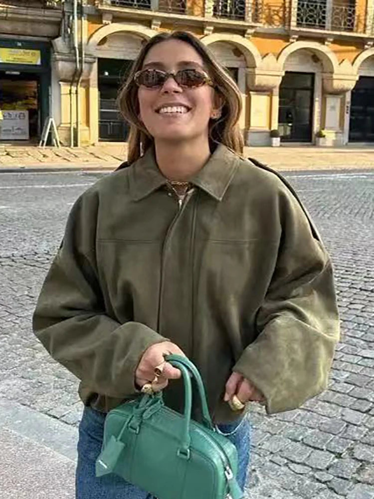 Vintage Green Oversize Bomber Jackets