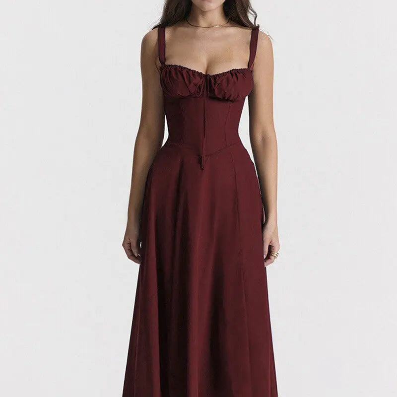 Floral Print Corset Midi Dress High Waist