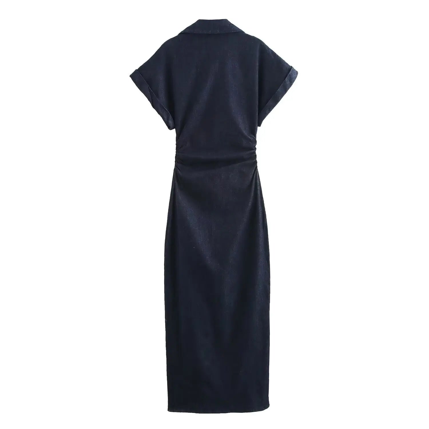 denim MIDI dress with lapel side zipper