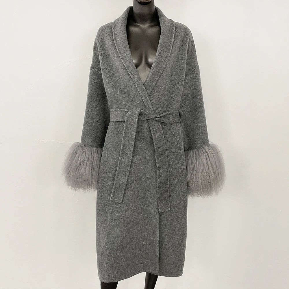 High End Double-sided Wool Strapping Real Wool Fur Coat Women's Removable Cuffs Fox Fur Temperament Cashmere Short Jacket