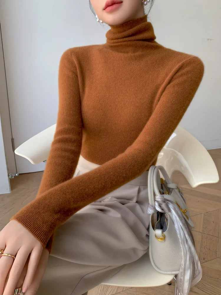 Long Sleeve Knitted Pullover Solid Casual Slim Sweater
