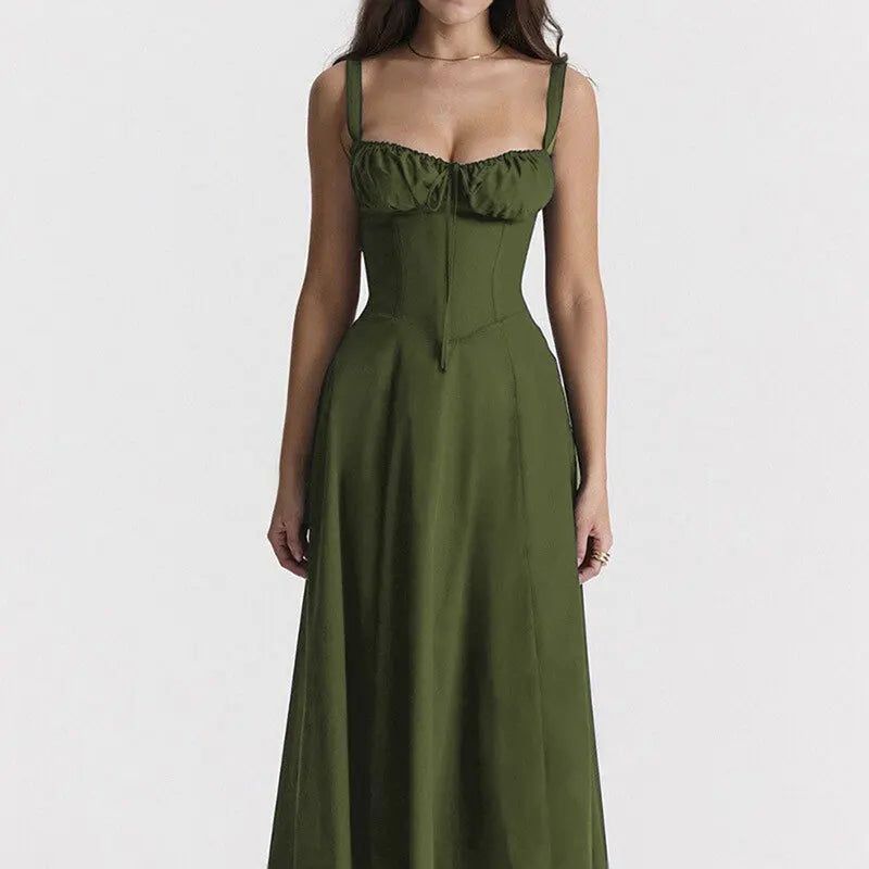 Floral Print Corset Midi Dress High Waist