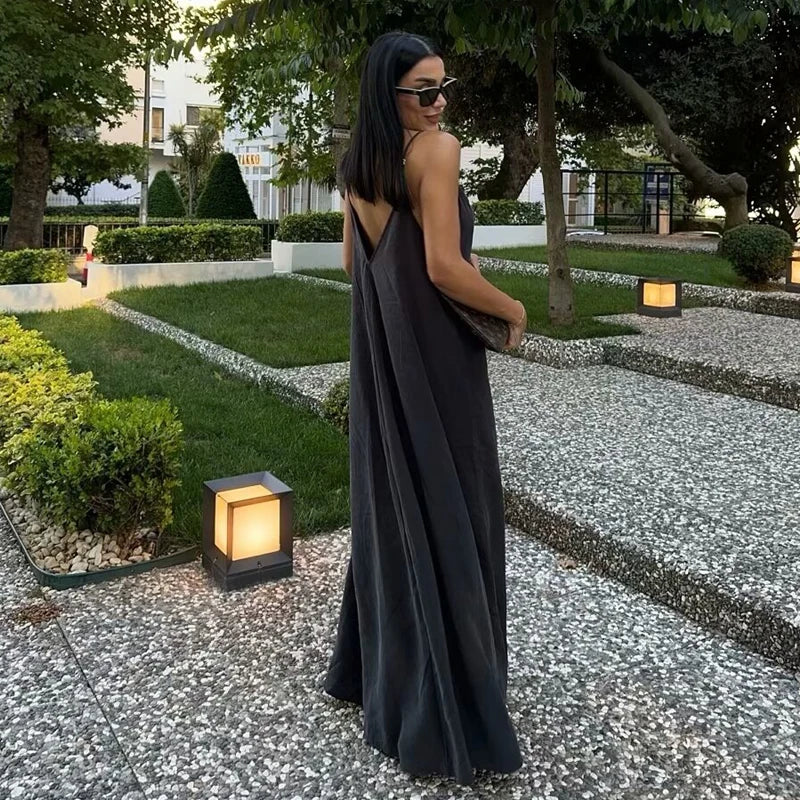 MUJER Black Slip Long Dresses