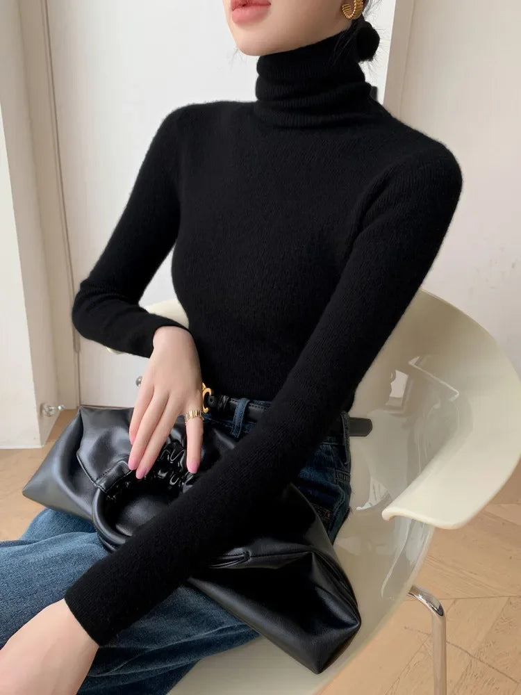 Long Sleeve Knitted Pullover Solid Casual Slim Sweater
