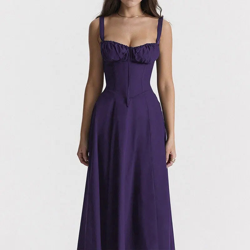 Floral Print Corset Midi Dress High Waist