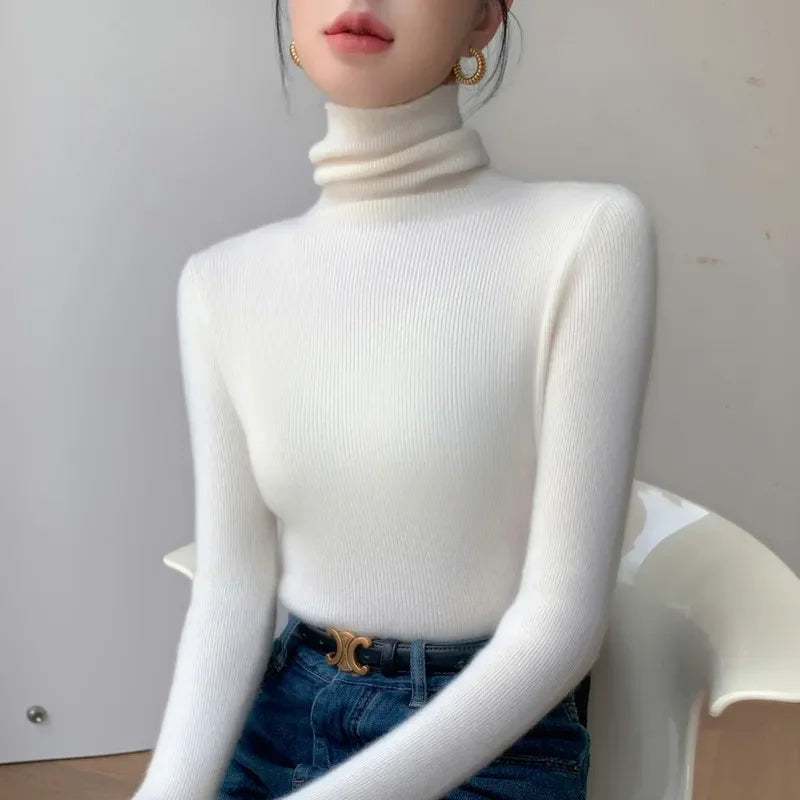 Long Sleeve Knitted Pullover Solid Casual Slim Sweater