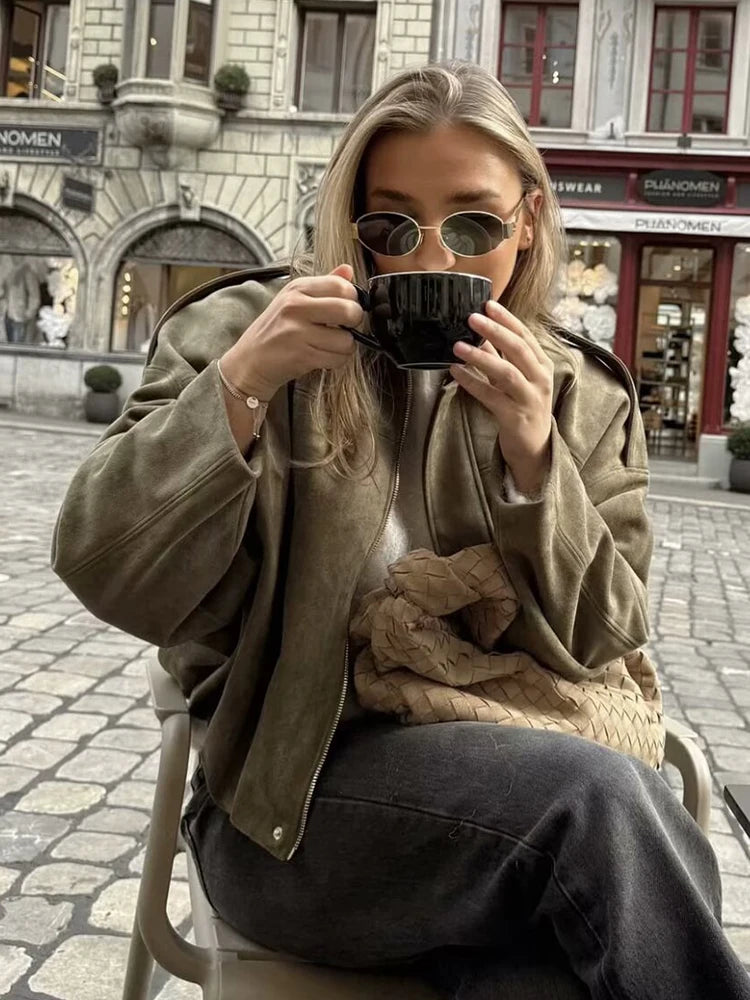 Vintage Green Oversize Bomber Jackets