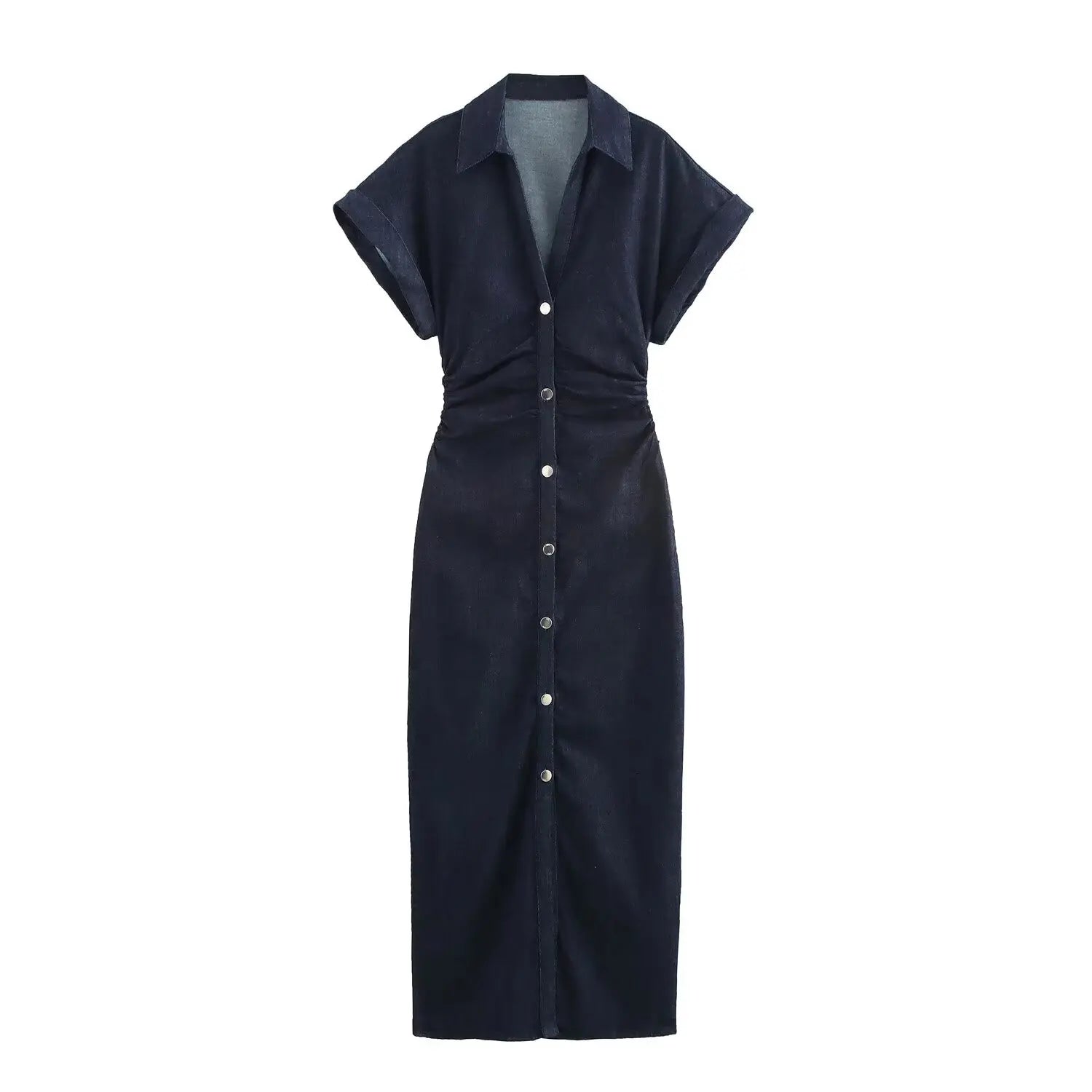 denim MIDI dress with lapel side zipper