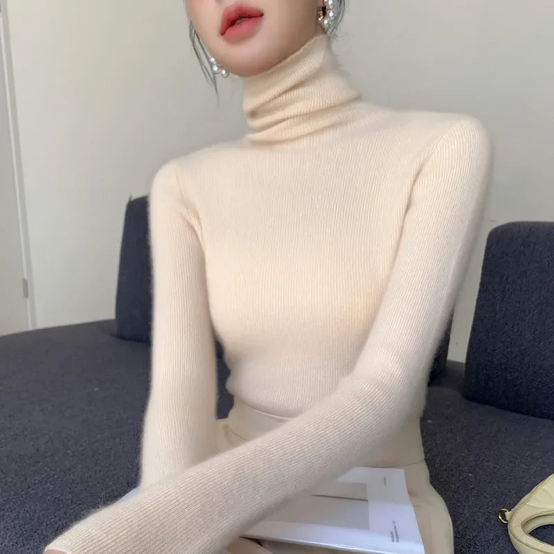 Long Sleeve Knitted Pullover Solid Casual Slim Sweater