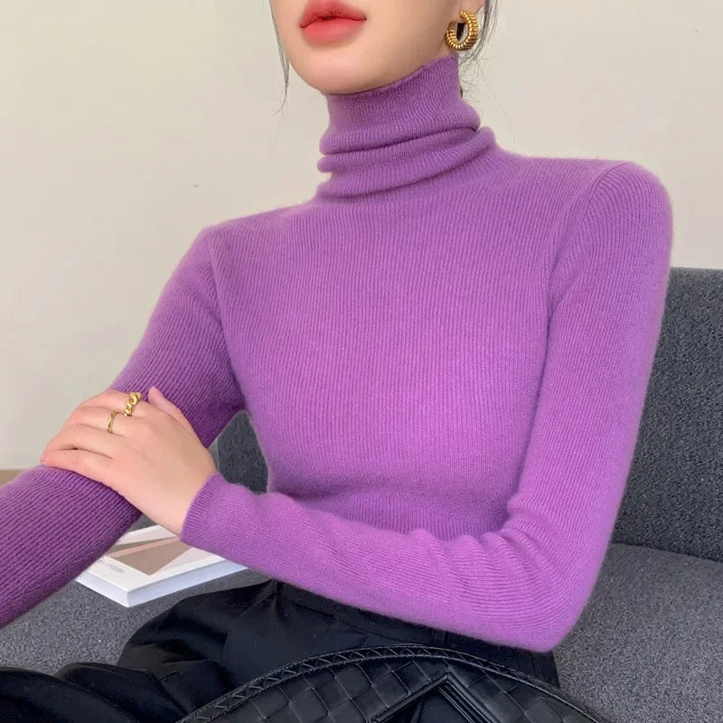 Long Sleeve Knitted Pullover Solid Casual Slim Sweater