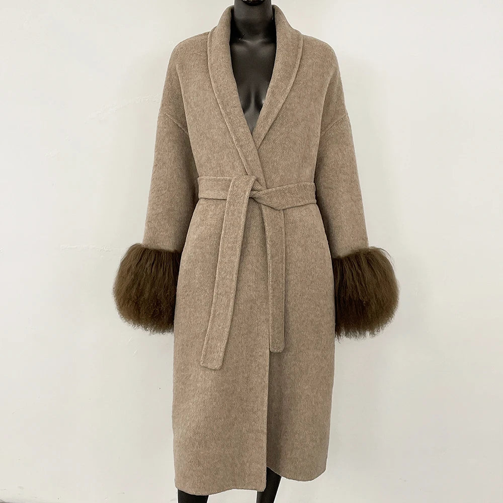 High End Double-sided Wool Strapping Real Wool Fur Coat Women's Removable Cuffs Fox Fur Temperament Cashmere Short Jacket